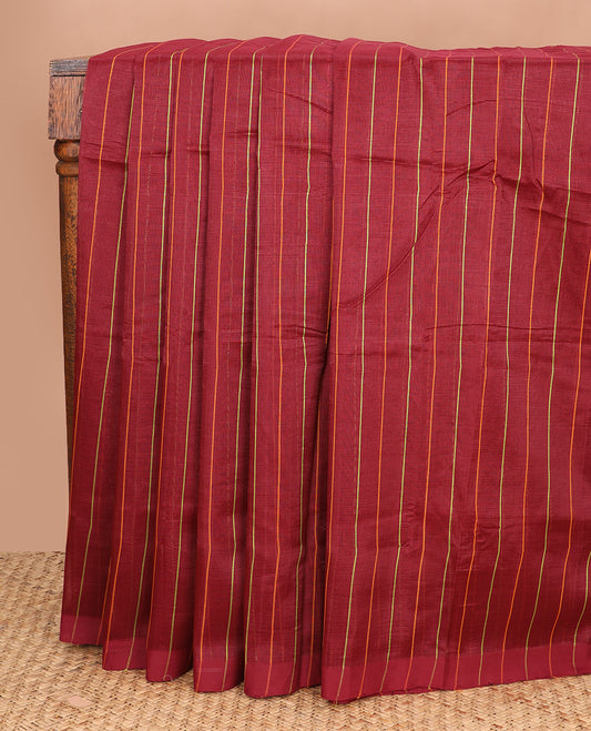Borderless maroon striped Mangalagiri Cotton saree, striped pallu