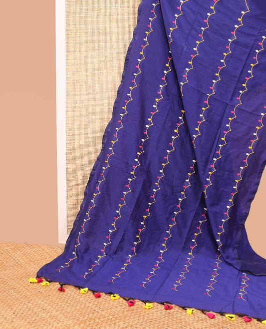 Borderless blue fairy lights design khadi cotton saree with tussels