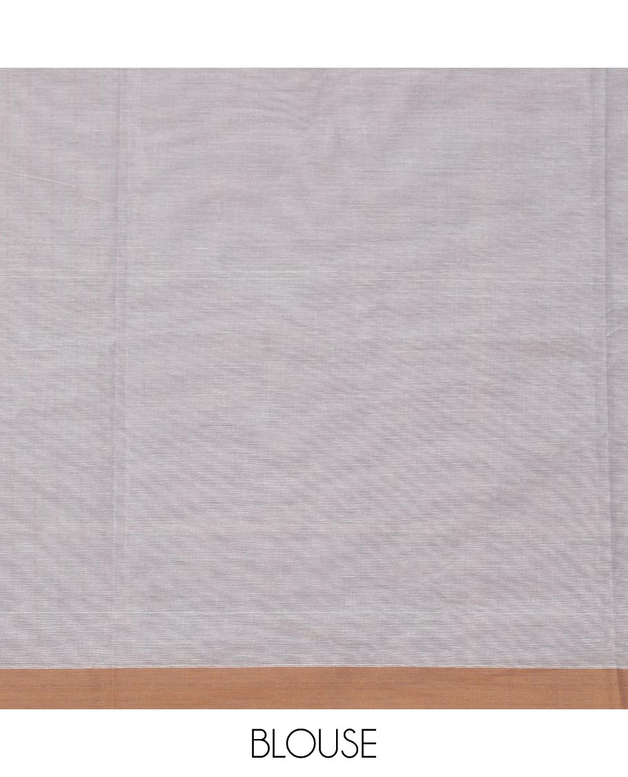 Grey dotted stripes Kanchi cotton saree, contrast plain border, and pallu of paisley designs