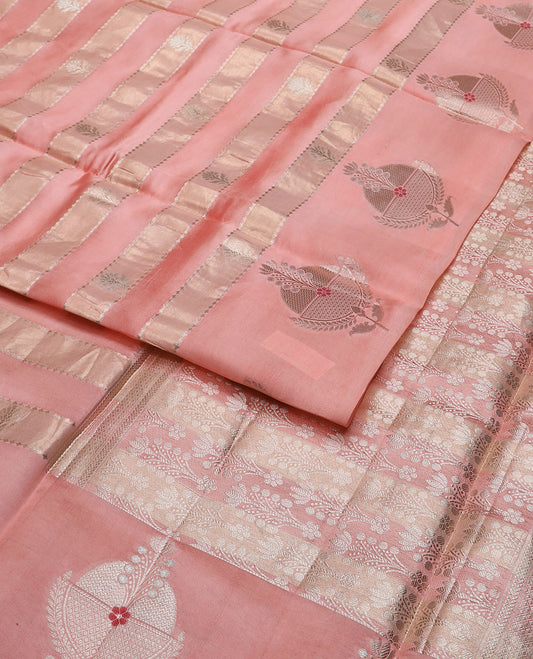 Pink floral design raw mango silk saree with self floral design border & floral design pallu