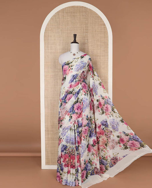 Borderless cream floral georgette saree
