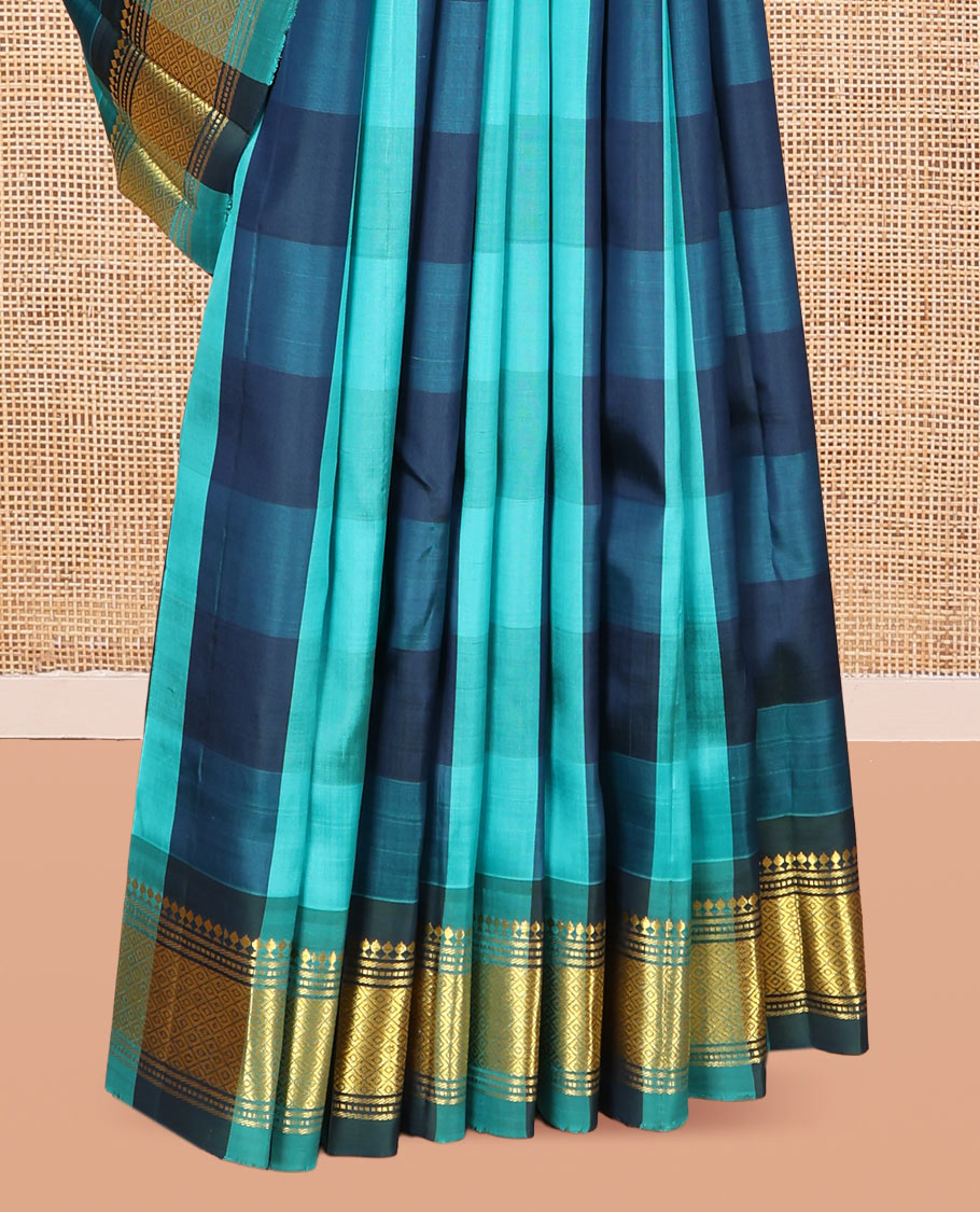 Multi-Color Checked Kanchipuram Silk Saree, Highlighted by a Zari One-Sided Border of Panner Sombu, Banaras, Muthu, and Jaal Designs, Zari Design Pallu, and a No Blouse