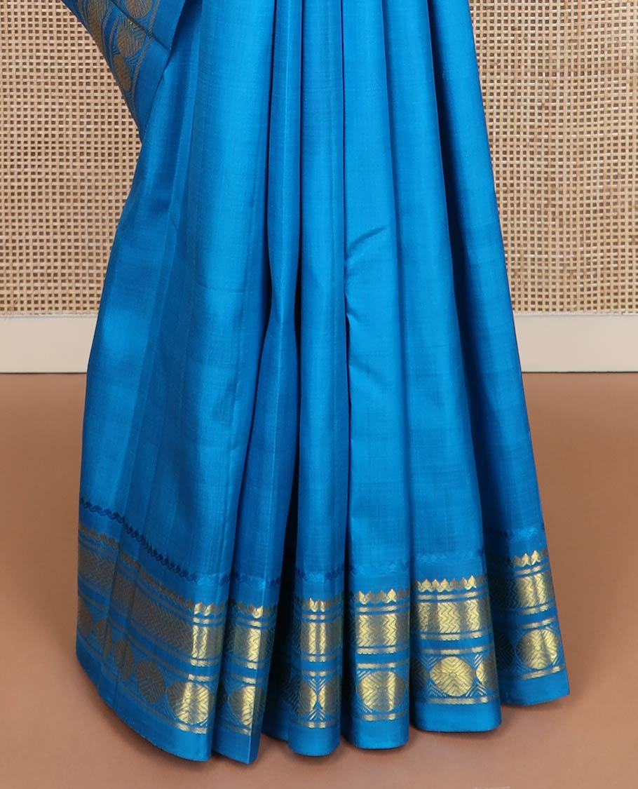 Blue zari buttas kanchipuram silk saree, one-sided zari border of salngai,banaras,vanki & poun & zari design  pallu