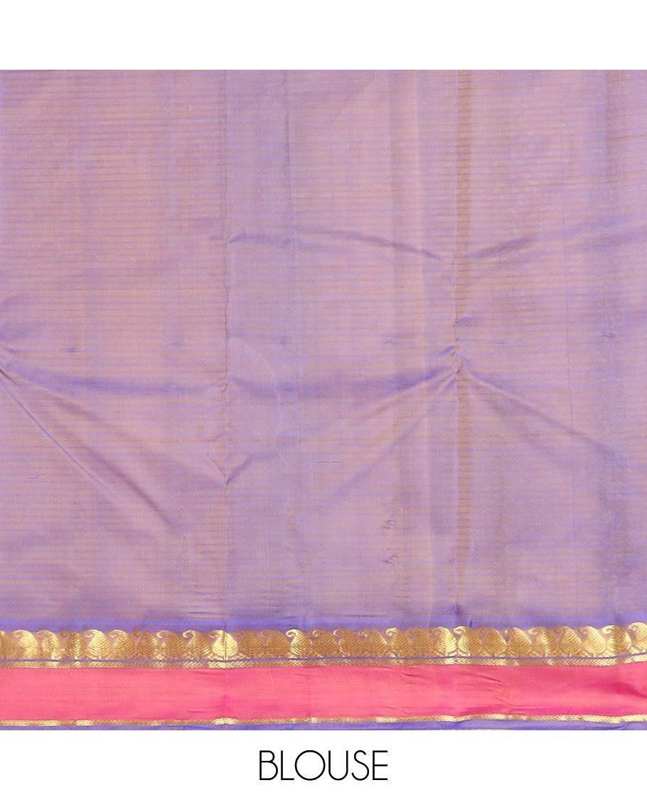 Yellow striped and buttas Kanchipuram silk saree, contrast rettai pettu border of vanki manga, and kathir designs, and zari design pallu