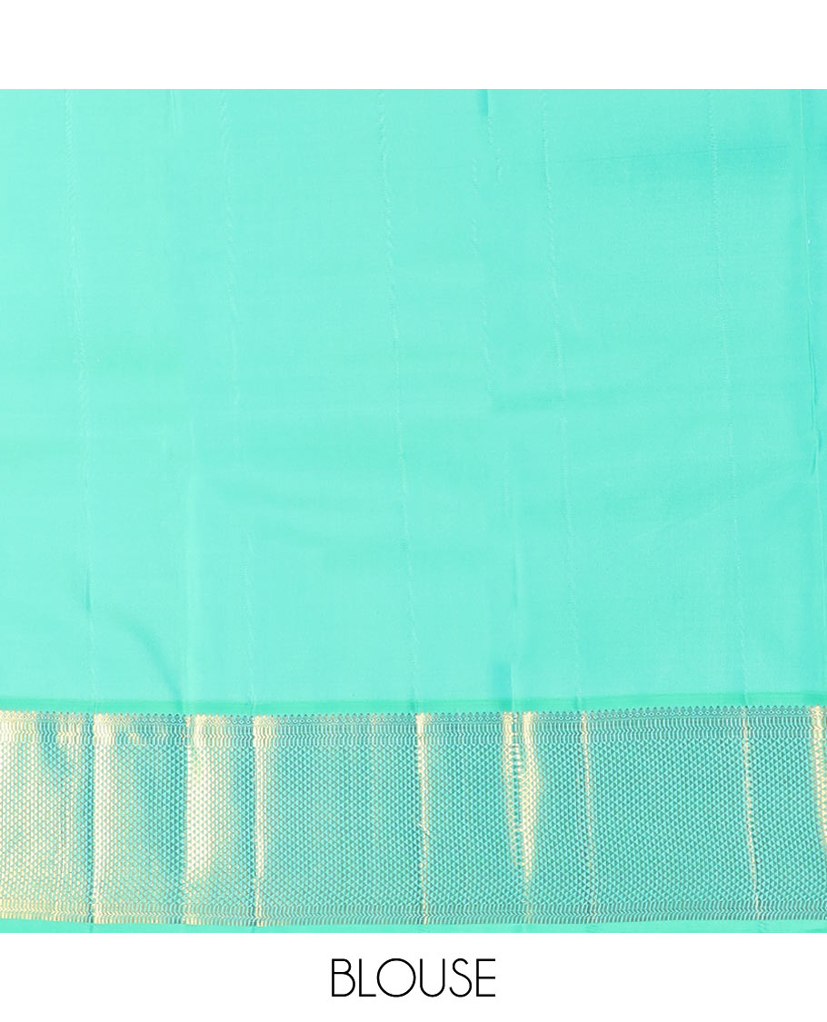 Red plain Kanchipuram silk saree, contrast border of thilakam mokku, muthu, banaras, and ara maadam designs, and ara maadam design pallu