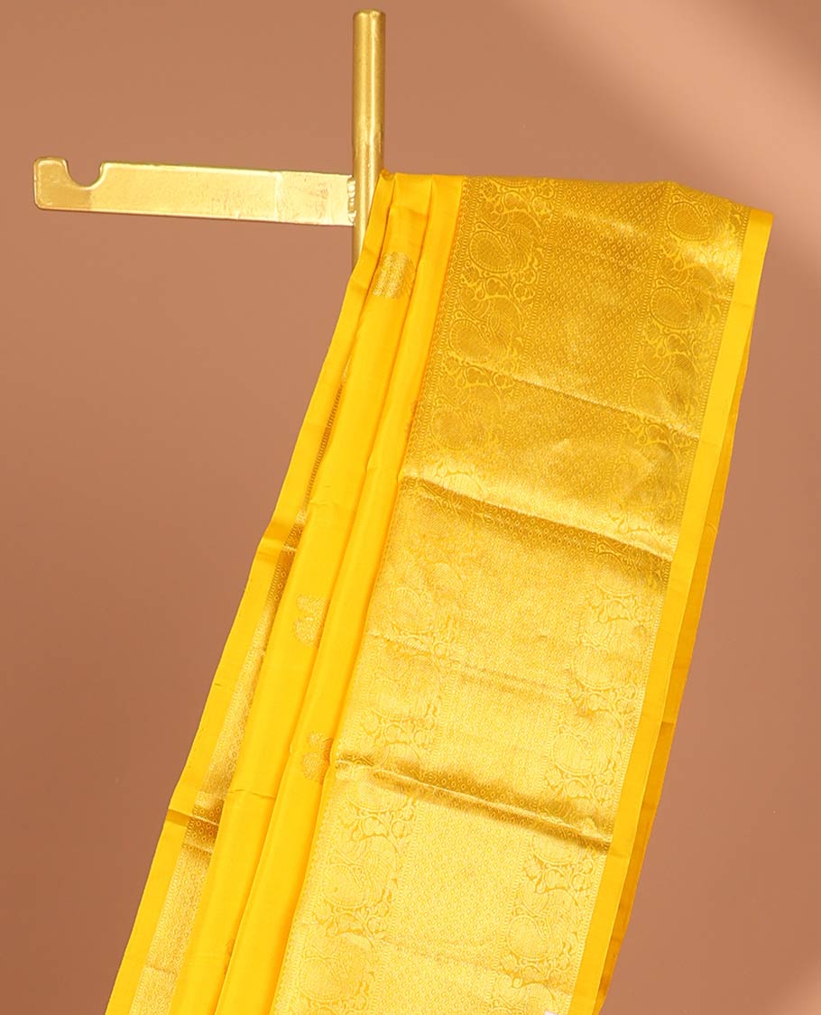 Yellow buttas kancheepuram silk saree with self intricate zari border & traditional zari design pallu