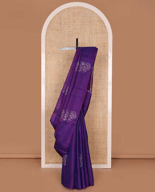 Borderless Violet Mayuri Soft Silk Saree Prettified with Zari Buttas All Over Its Body, Highlighted by Pallu of Geometric Designs, and Paired with a Matching Blouse