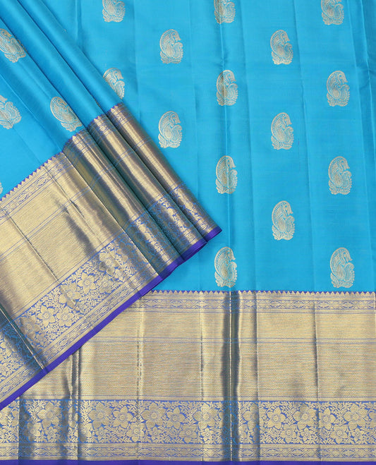 Blue Pure Silk Pavadai Material Set