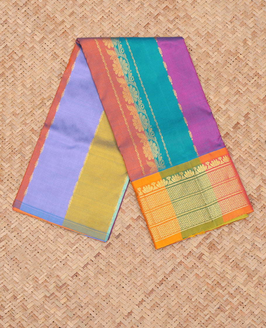 Multi-Color Pure Silk Navarathna Pavadai Material Set