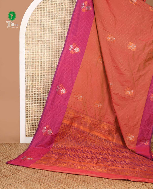 Pink zari mango butta design soft silk saree with lotus flower design border & rich weaving pallu along with butta design blouse