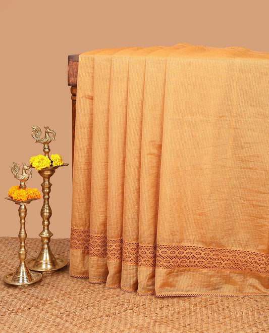 Yellow kota nylon saree with chemical cut work border & self pallu along with plain blouse