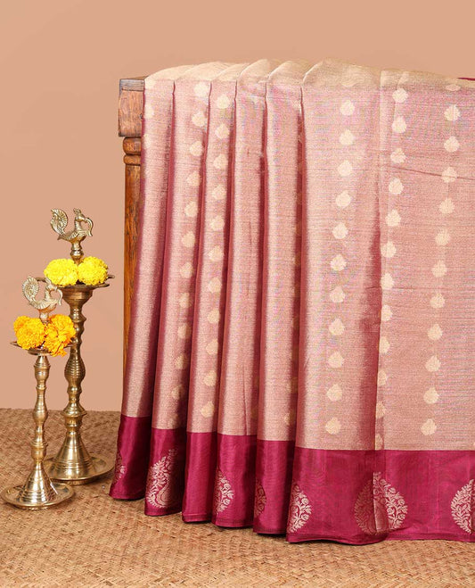 Purple zari butta design banaras tissue saree with butta border & rich brocade pallu along with running blouse