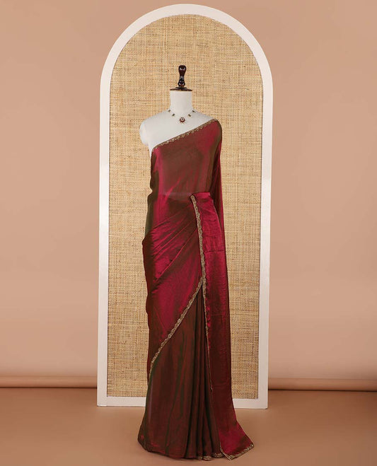 Magenta fendy chiffon saree with hand work border & self pallu along with hand work blouse