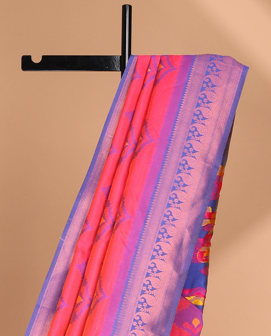 Rani pink patola design mulberry silk saree with zari border & self embosed blouse