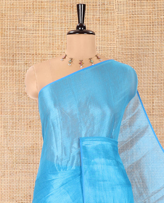Borderless Blue Plain Khadi Tissue Saree, a Self-Pallu, and Paired with a Matching Blouse