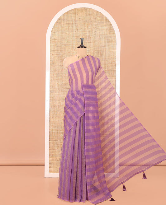Borderless Lavender Light Weight Chiffon Saree, Gleamed Up with Vertical Stripes All Over Its Body, Subtle Self-Pallu, and Paired with a Matching Blouse