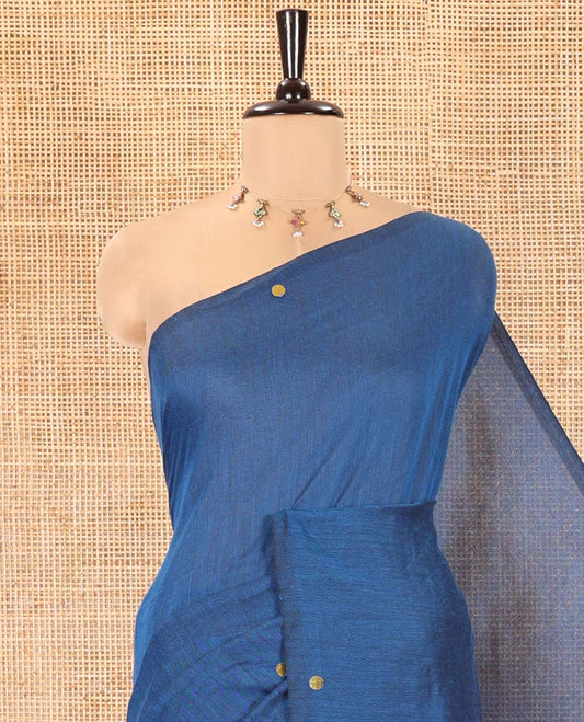 Borderless Blue Khadi Mul Cotton Saree, Adorned with Sequins Work All Over Its Body, Complemented by Contrast Pallu of Sequins Work and Paired with a Contrast Blouse
