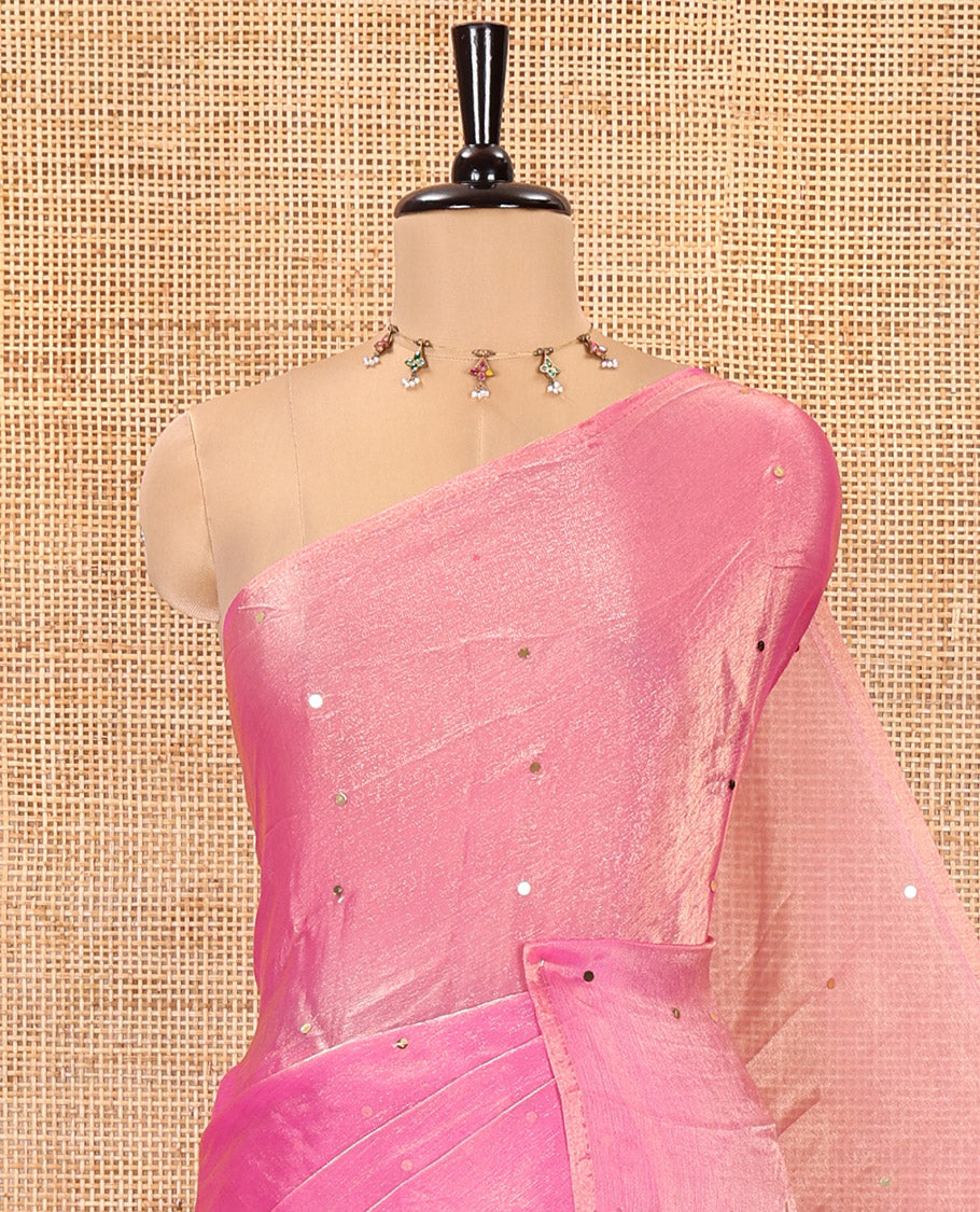 Borderless Pink Fendy Chiffon Saree, Gleamed Up with Sequin Work on Its Body, Highlighted by a Self-Pallu of Sequin Work, and Paired with a Matching Blouse