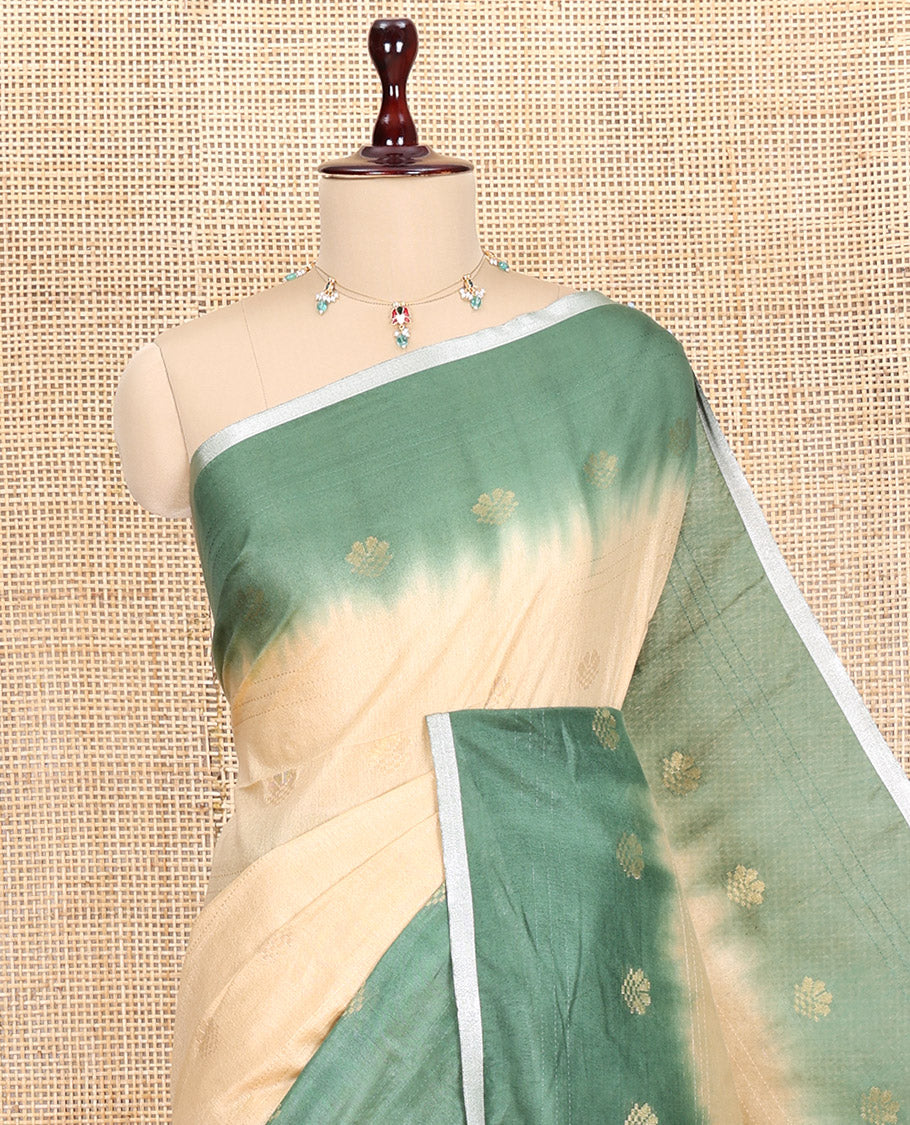 Chikku Bhagalpur Cotton Saree, Subtly Sparkled with Buttas, a Contrast Butta Border, and a Contrast Blouse