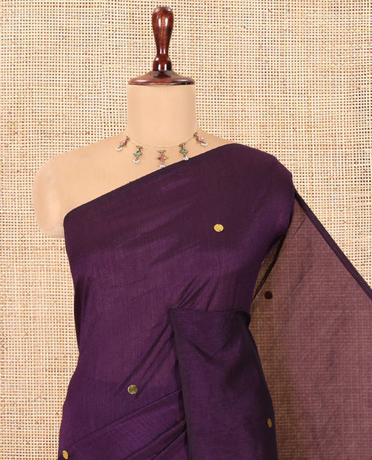 Borderless Purple Vichitra Saree Features Gleaming Sequin Work, and a Matching Blouse