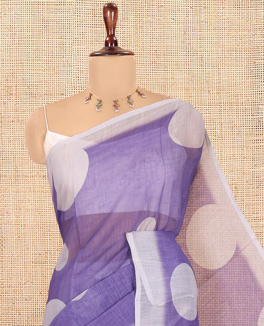 Violet Linen Cotton Saree, Subtly Sparkled with Polka Dot Buttas, a Contrast Border, a Contrast Blouse