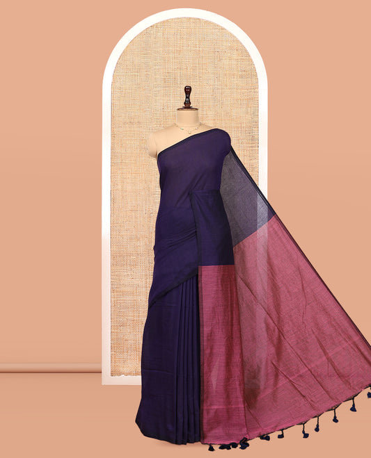 Borderless Violet-Pink Plain Design Khadi Cotton Saree