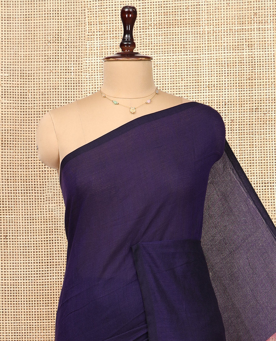 Borderless Violet-Pink Plain Design Khadi Cotton Saree