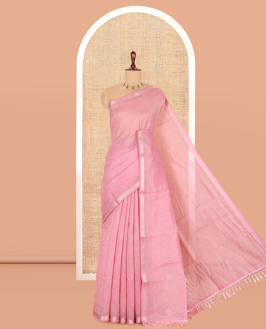 Pink Plain Chanderi Cotton Saree