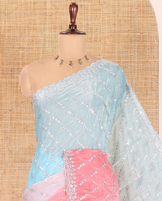 Blue-Pink Fendy Chiffon Saree