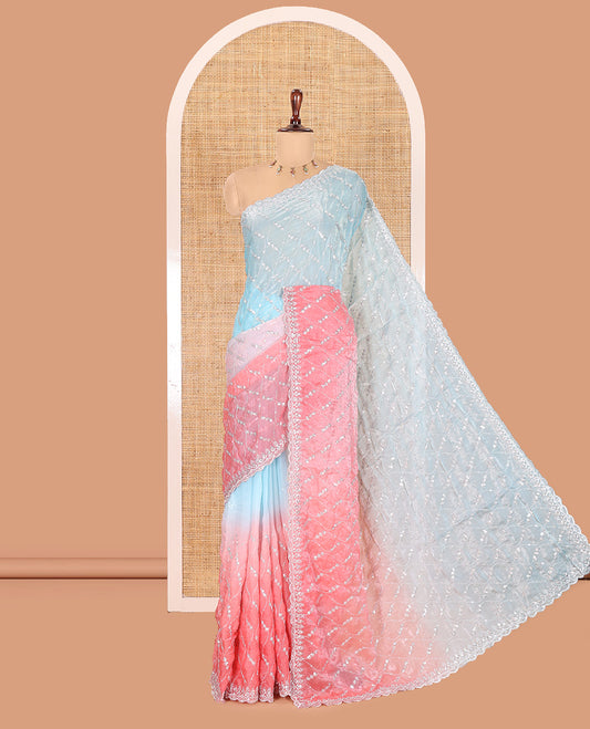 Blue-Pink Fendy Chiffon Saree