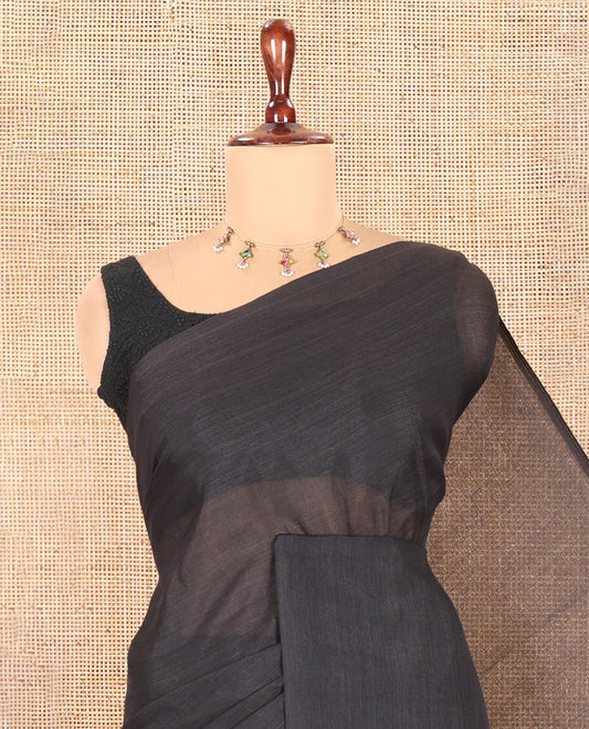 Borderless Black Khadi Cotton Saree