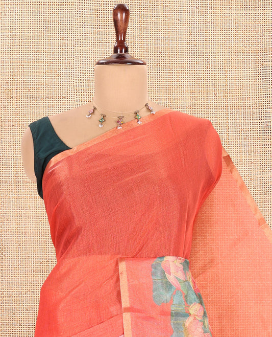 Borderless Pink Tissue Linen Saree
