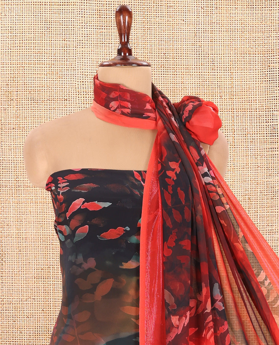 Red-Black Italian Crepe Material Chudidar Set