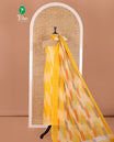 Yellow Material Chudidhar Set Featuring Delicately Ikkat Woven Handloom Cotton Top, Plain Cotton Bottom, and Handloom Cotton Ikkat Textured Dupatta