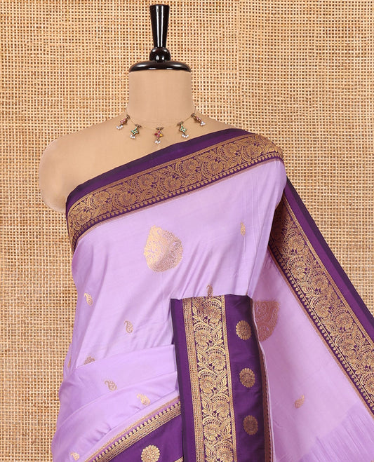 Lavender Art Silk Saree, Elevated with Zari Buttas, a Contrast Traditional Zari Border, Grand Pallu and a Contrast Blouse