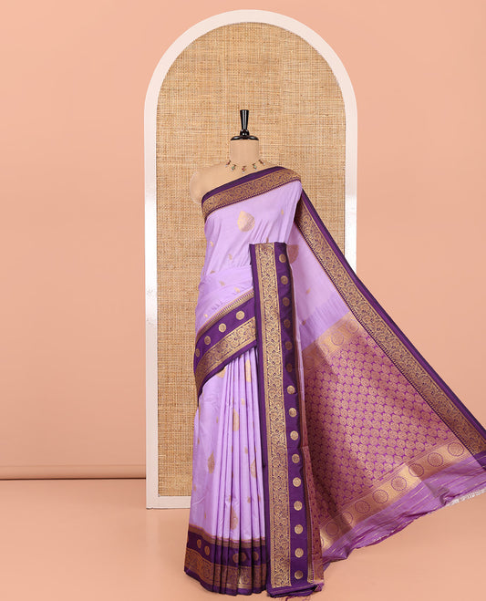 Lavender Art Silk Saree, Elevated with Zari Buttas, a Contrast Traditional Zari Border, Grand Pallu and a Contrast Blouse