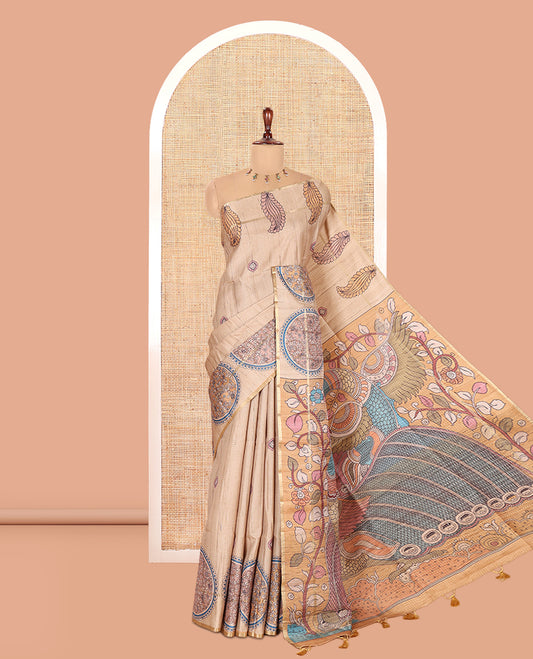Sandal Fancy Tussar Saree