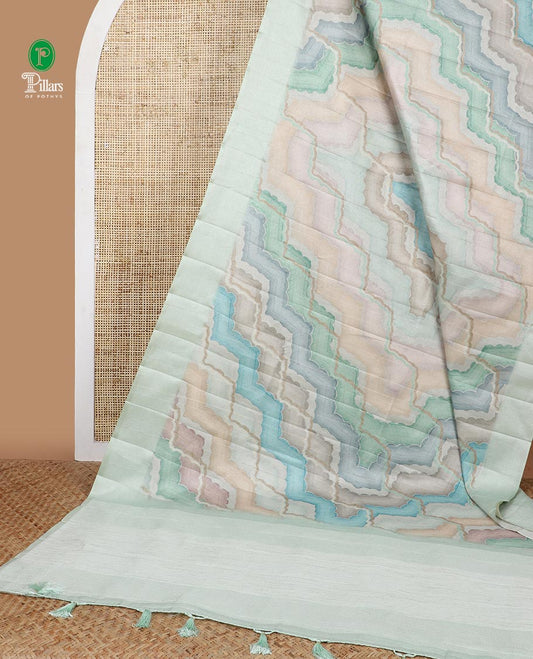 Green rangkat digital print design tussar silk saree with resam border & resam pallu along with plain blouse