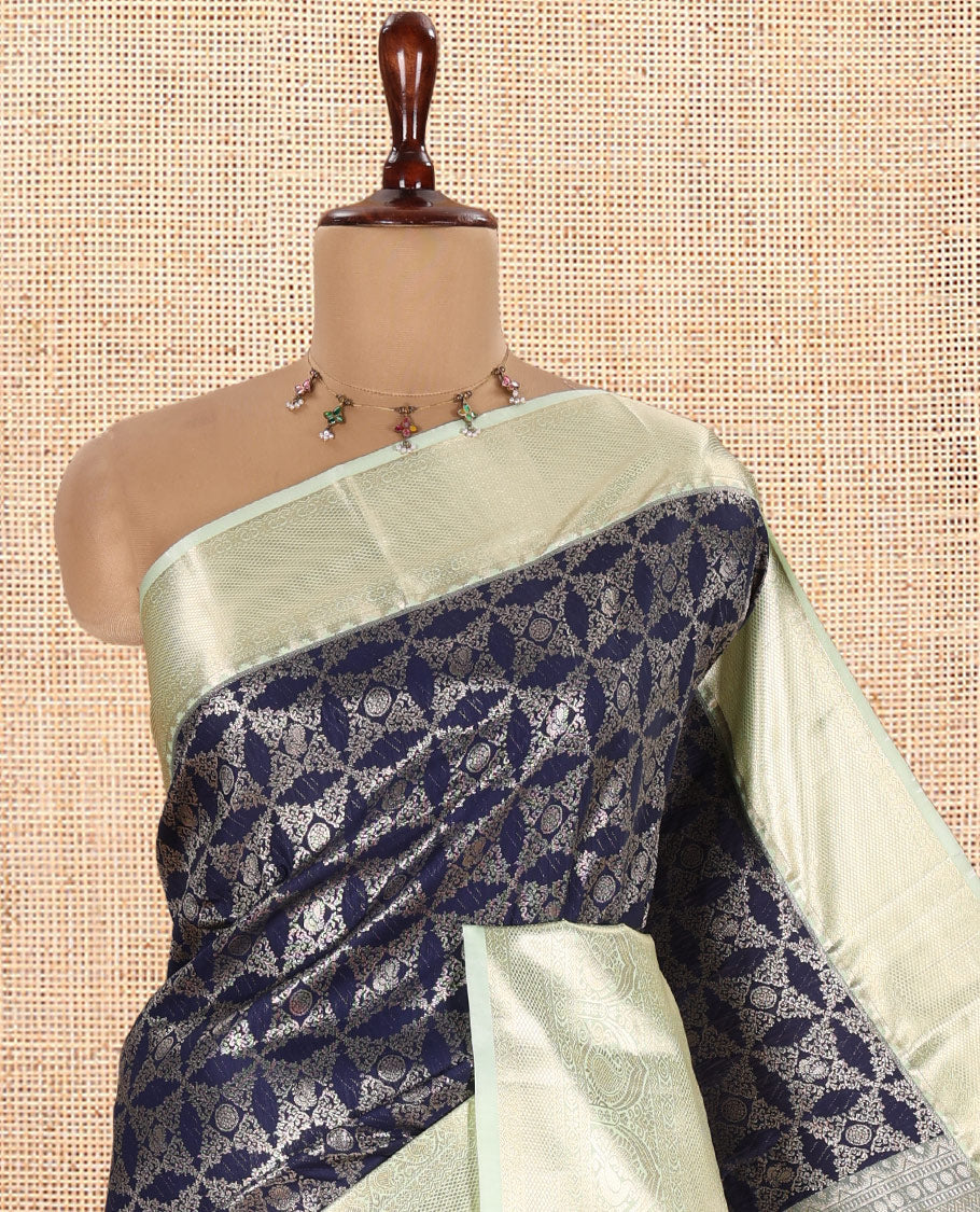 Navy Blue-Pista Green Budget Silk Saree