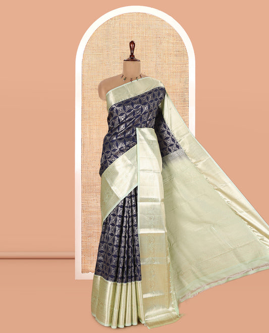Navy Blue-Pista Green Budget Silk Saree