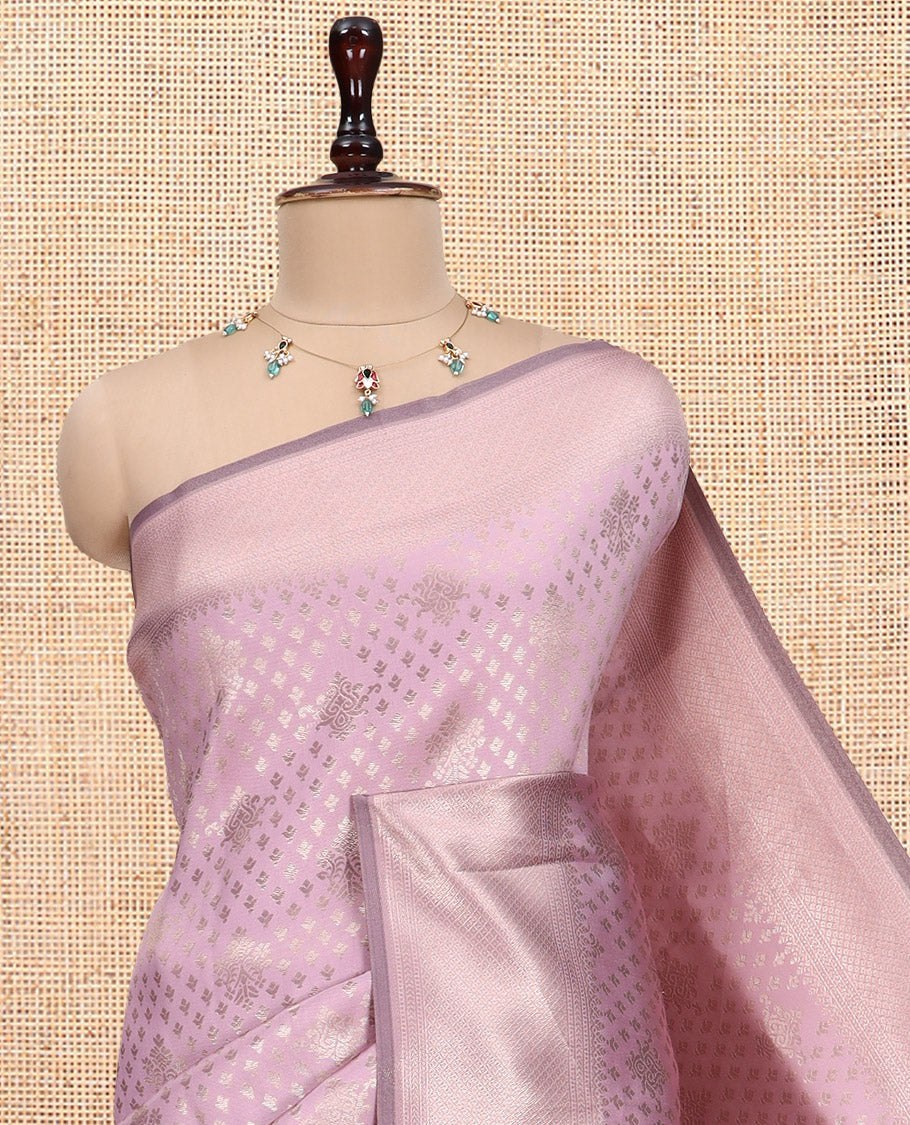 Baby Pink Semi-Silk Saree, Enriched with Jacquard Design, a Traditional Zari Border, Grand Pallu, and a Matching Blouse-Trisha-Inspired