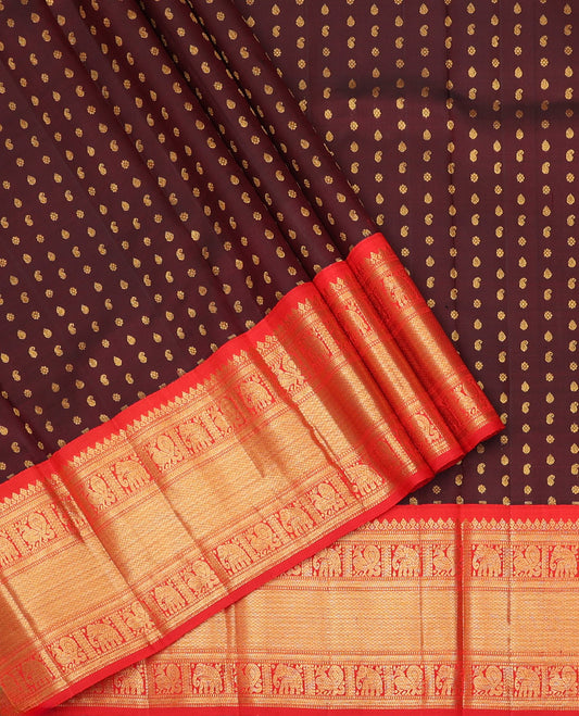 Brown Pure Silk Half Saree