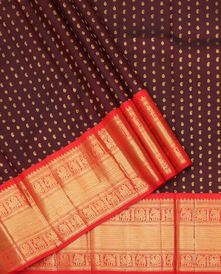 Brown Pure Silk Half Saree