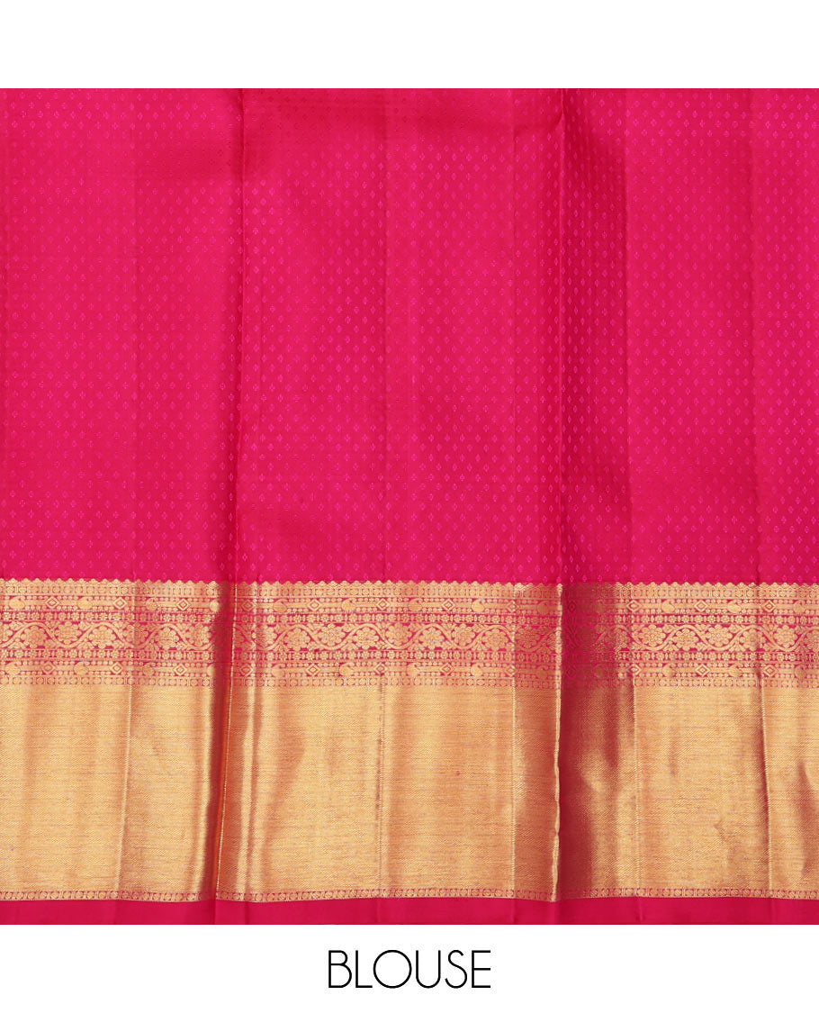 Orange pure-silk half saree, jacquard skirt, contrast border & blouse of paisa, manga & kodi visiry & intricate dhavani