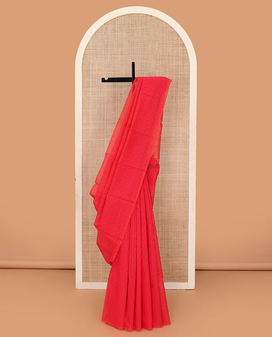 Borderless red dotted buttas silk cotton saree, jaal pallu