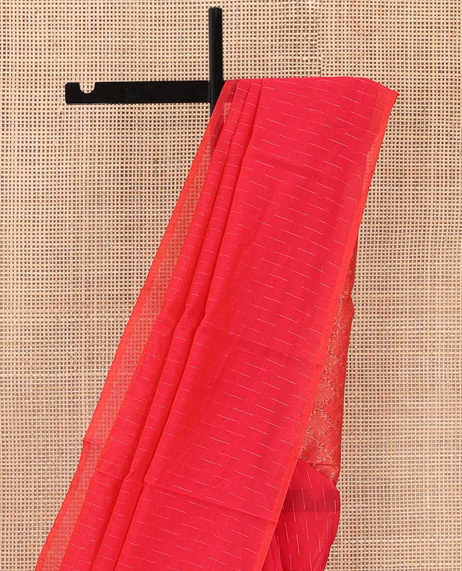 Borderless red dotted buttas silk cotton saree, jaal pallu