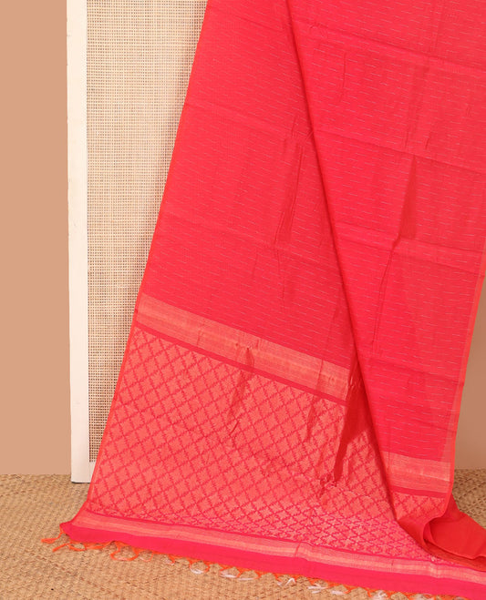 Borderless red dotted buttas silk cotton saree, jaal pallu