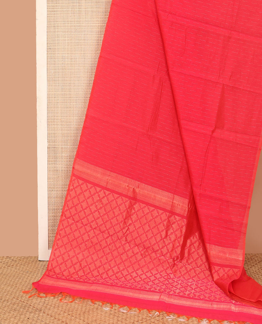 Borderless red dotted buttas silk cotton saree, jaal pallu