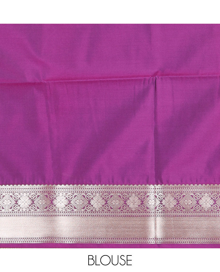 Blue zari buttas soft silk saree, contrast traditional zari design border, and pallu of scallop designs