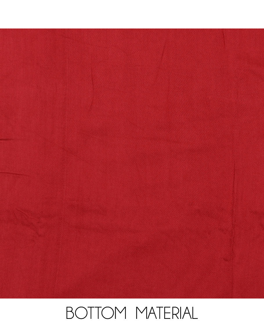 Red material chudidar set, floral motifs printed and stone work top, plain bottom, and floral motifs printed dupatta